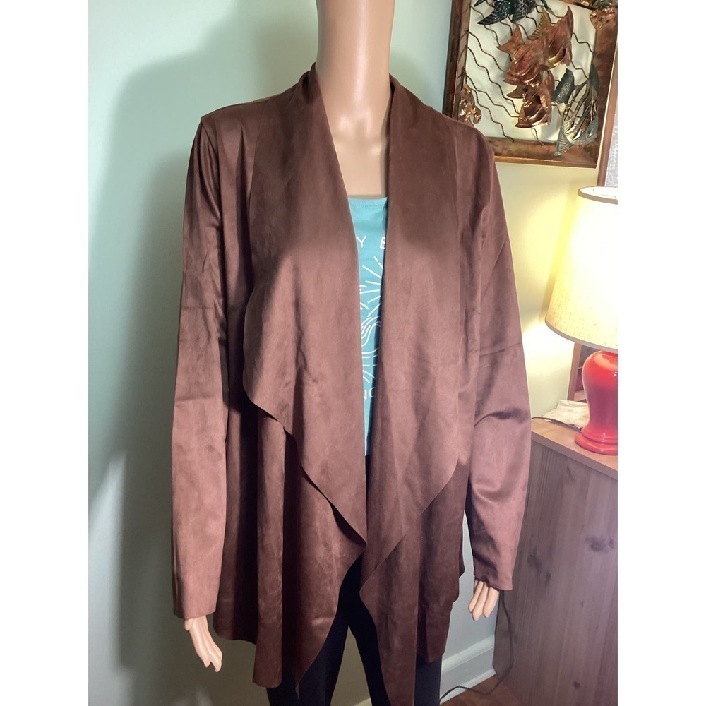 soft surroundings shape drape faux  suede jacket saddle western  XL brown